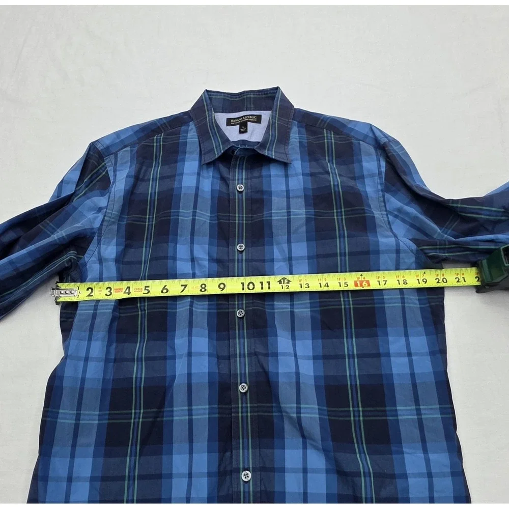 Banana Republic Soft Wash Tailored Slim Fit Blue Plaid Shirt Men's Size L